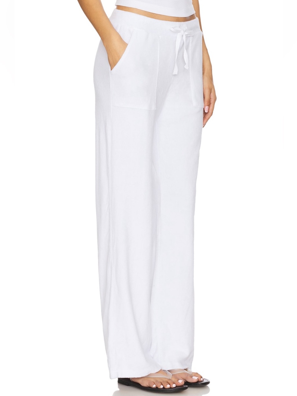 Bobi Los Angeles White Wide-Leg Drawcord Pocket Pants - Sweatpants - Cover-Up - Picture 6 of 8